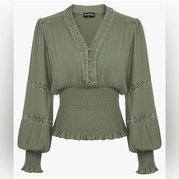 Scarlet Darkness Women's Renaissance Peasant Blouse V Neck Lantern Sleeve NWT - Picture 4 of 12